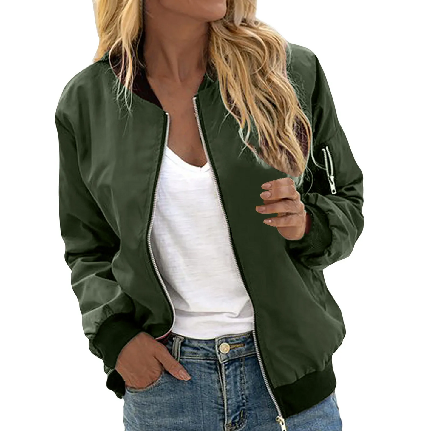 Lightweight bomber jacket with zipper
