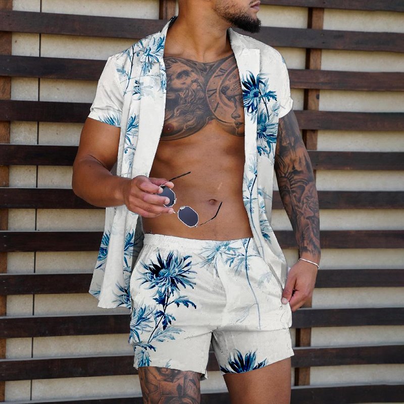 Casual men's shorts short sleeve suit
