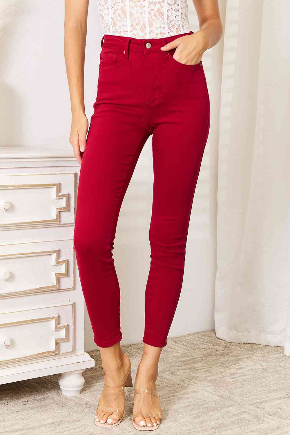 Skinny jeans with a high waist