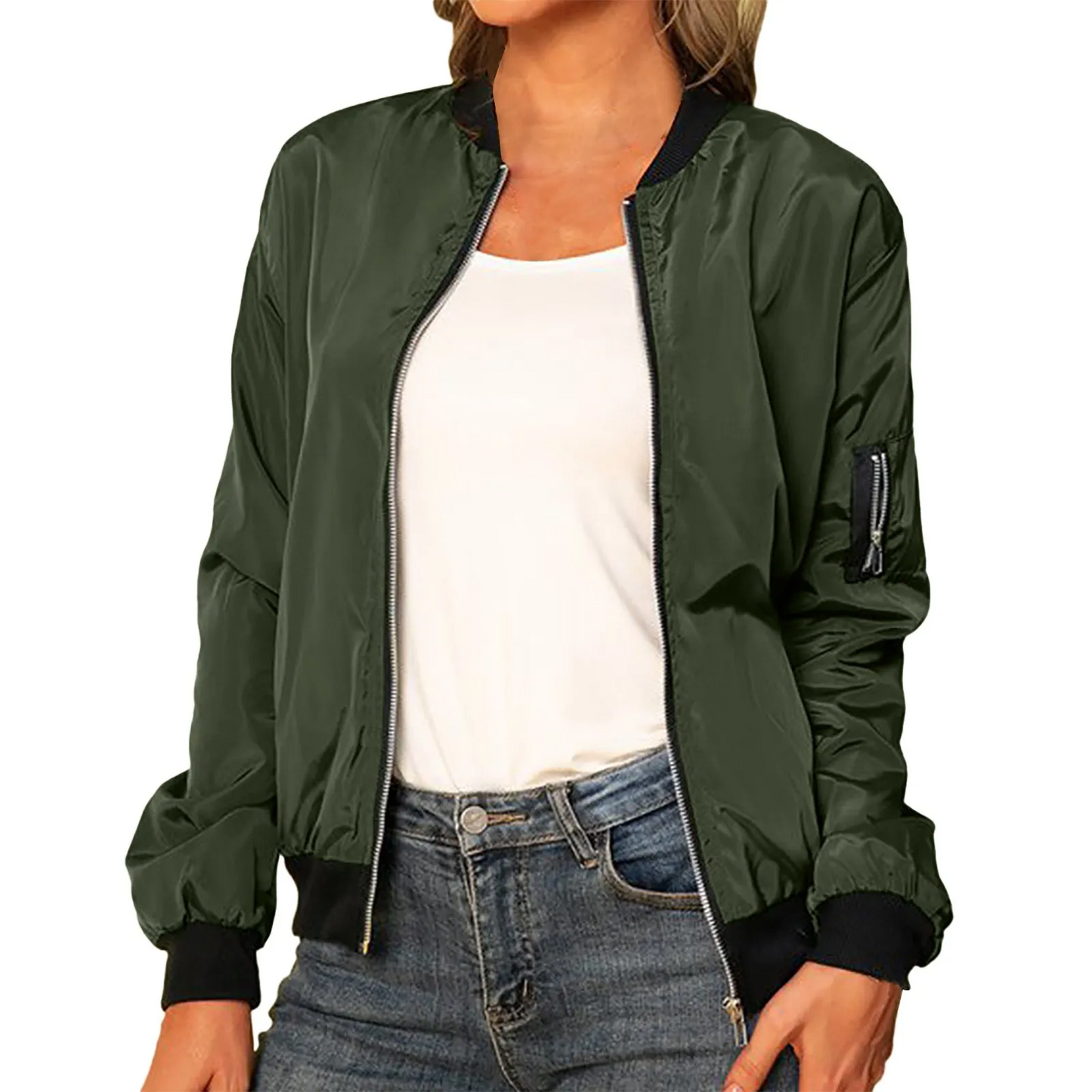 Lightweight bomber jacket with zipper