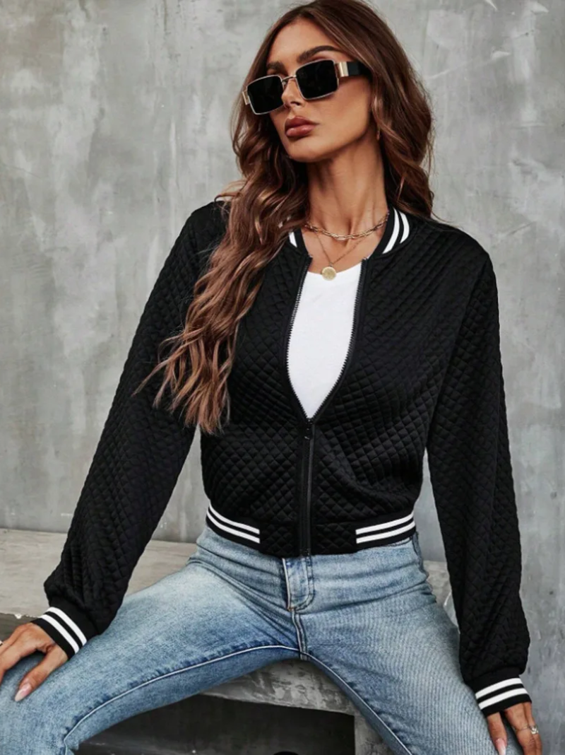 Casual bomber jacket with light weight wadded fabric and striped details