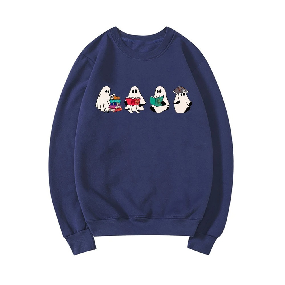 Cute graphic sweater with ghost motif for casual style - Women's sweater