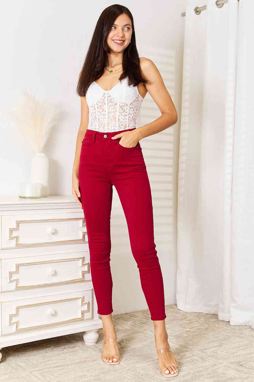 Skinny jeans with a high waist