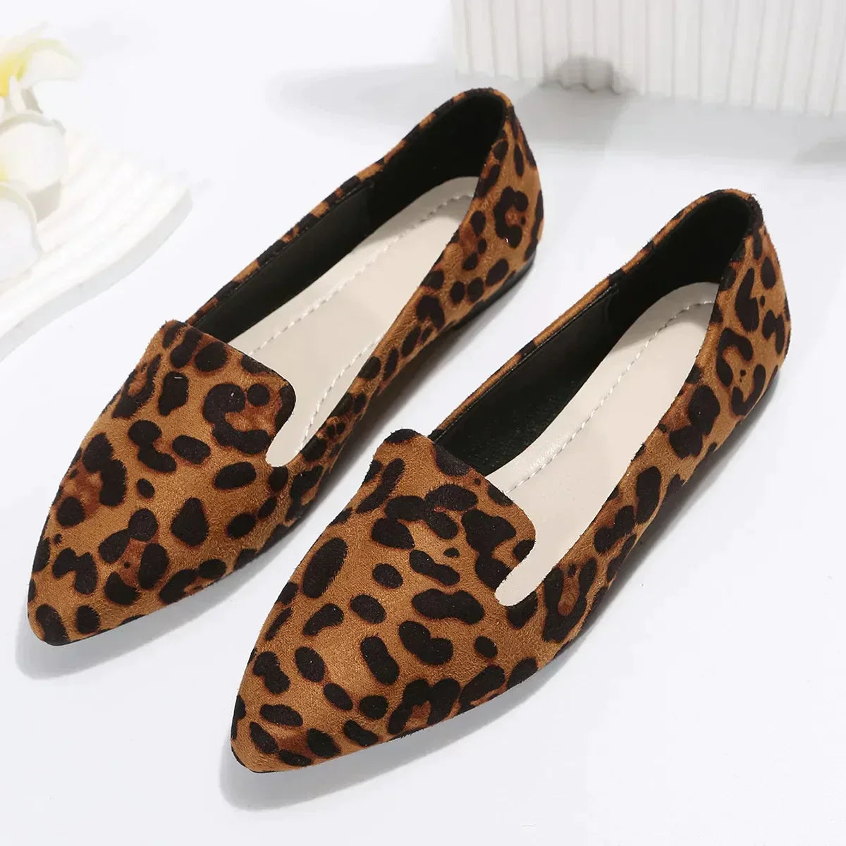 Leopard lace toe loafers