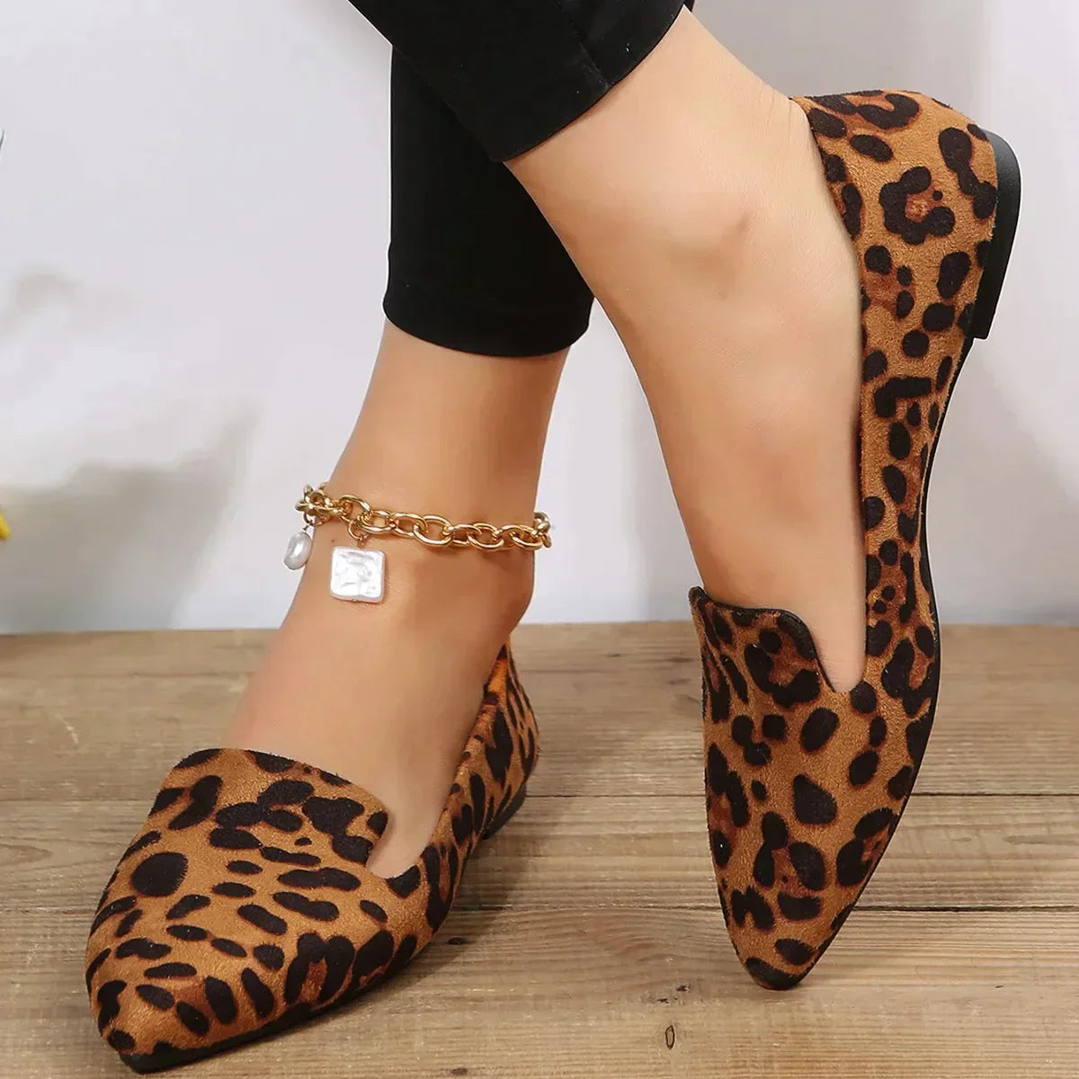 Leopard lace toe loafers