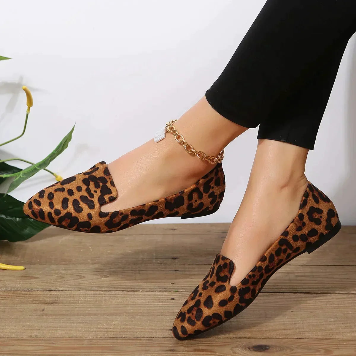 Leopard lace toe loafers