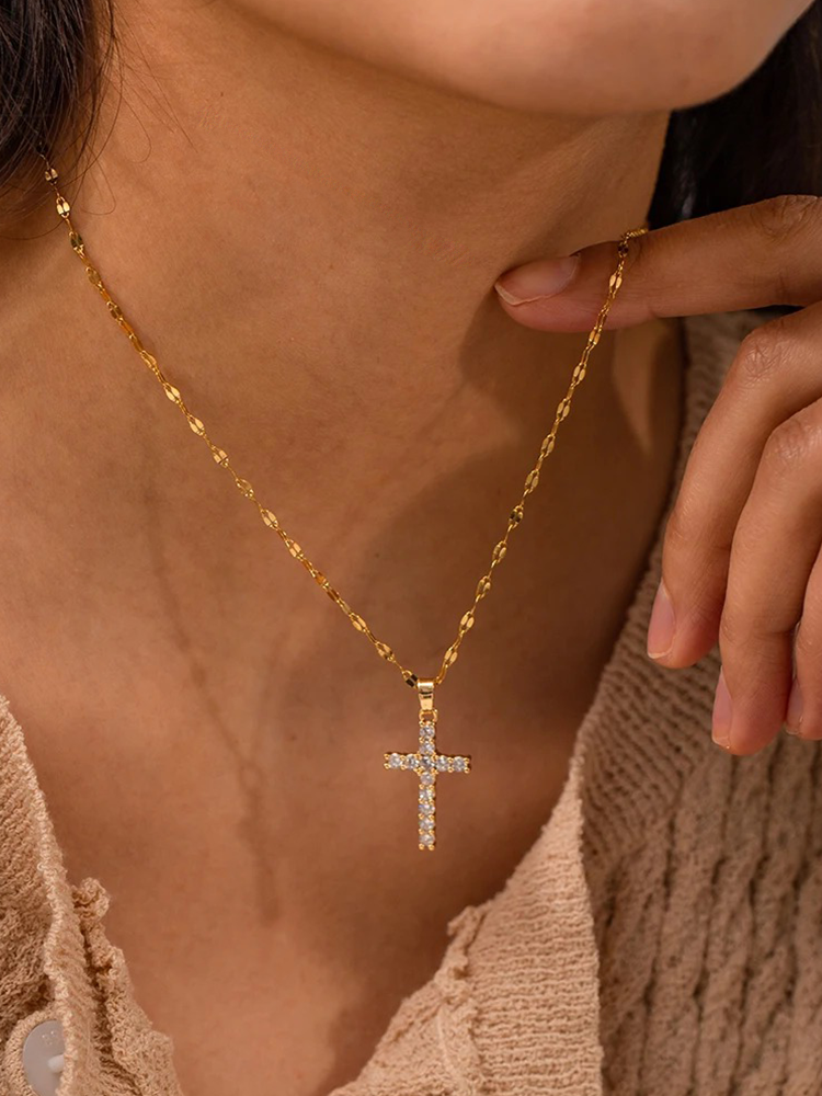 CZ cross necklace gold