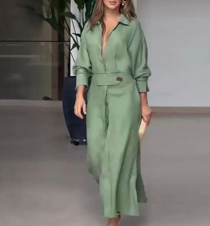 Elegant long-sleeved women's dress with side slit