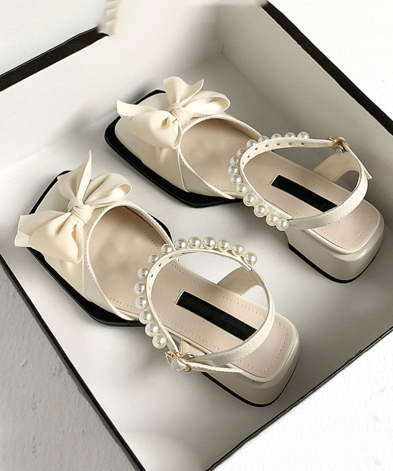 Fashion nail pearl bow splicing chunky sandals