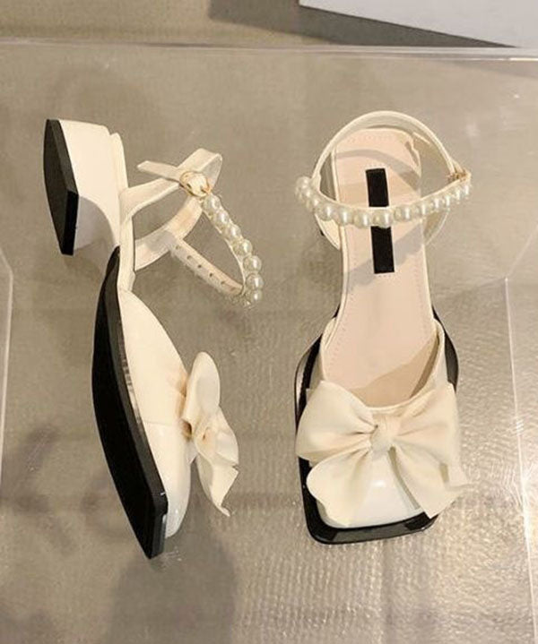 Fashion nail pearl bow splicing chunky sandals