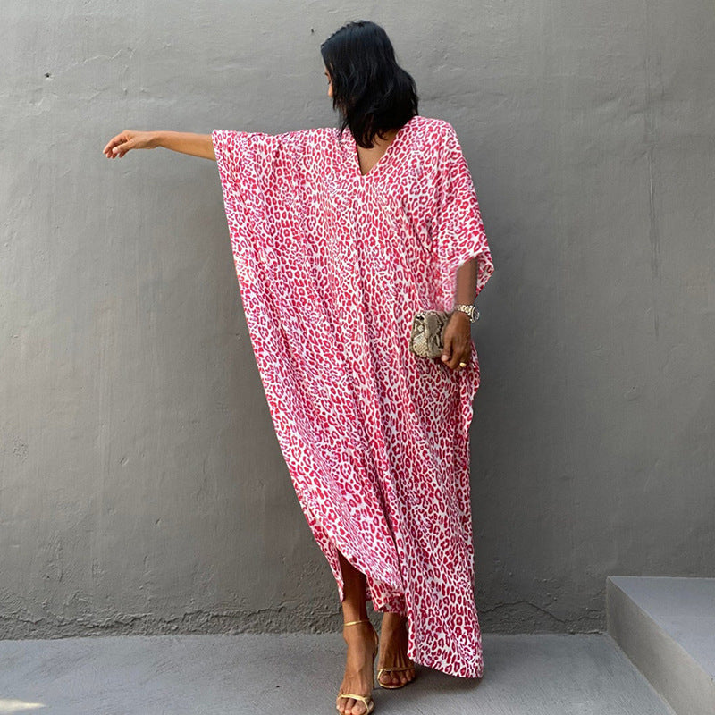 Rayon Printed Maxi Dress Beach Cover-up Vacation Robe