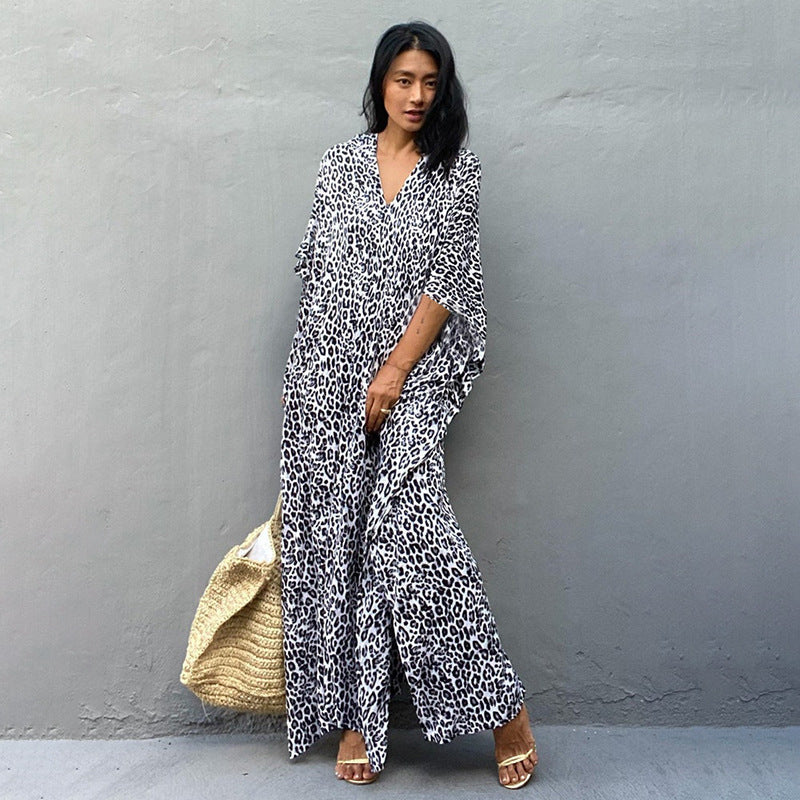 Rayon Printed Maxi Dress Beach Cover-up Vacation Robe
