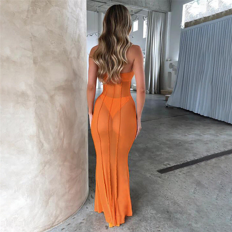 Elegant beach dress with sheer bandeau