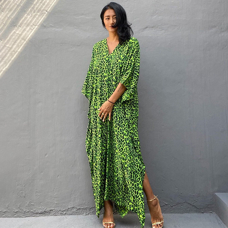 Rayon Printed Maxi Dress Beach Cover-up Vacation Robe