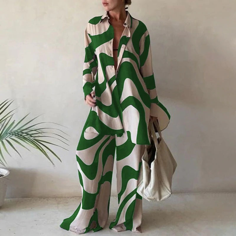 Set of loose long-sleeved blouses and matching wide pants