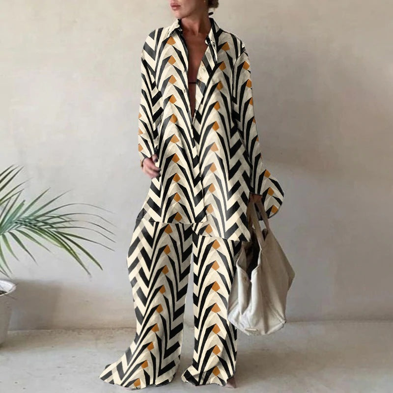 Set of loose long-sleeved blouses and matching wide pants