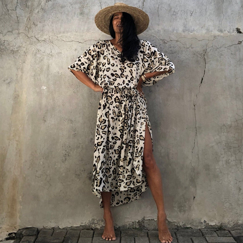 Rayon Printed Maxi Dress Beach Cover-up Vacation Robe