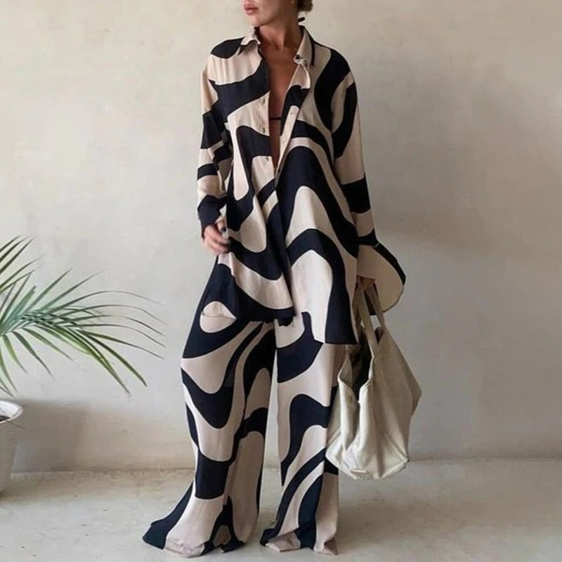 Set of loose long-sleeved blouses and matching wide pants