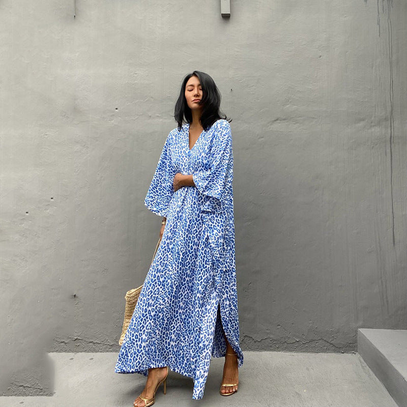 Rayon Printed Maxi Dress Beach Cover-up Vacation Robe