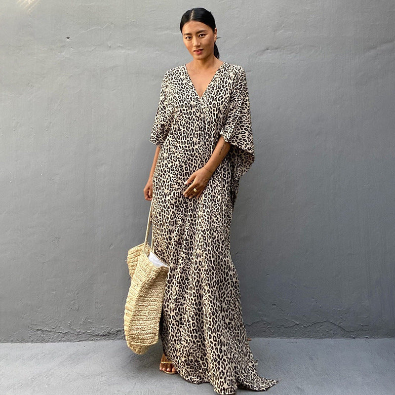 Rayon Printed Maxi Dress Beach Cover-up Vacation Robe