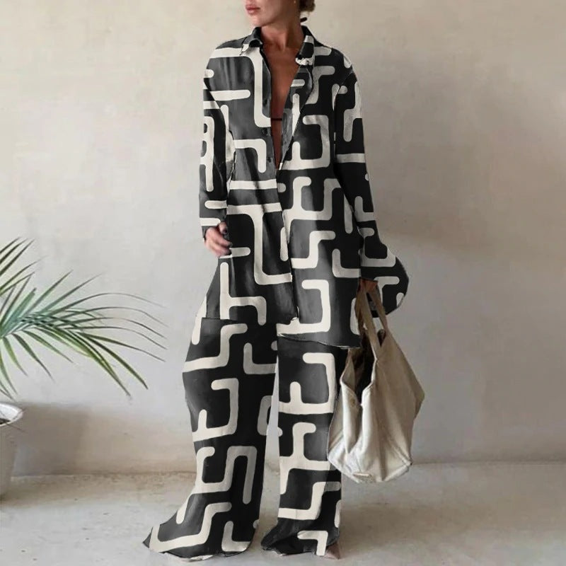 Set of loose long-sleeved blouses and matching wide pants