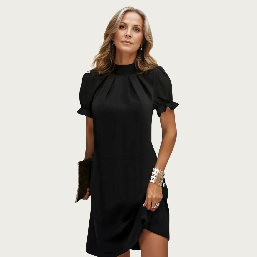 Elegant black evening dress with sheath sleeves
