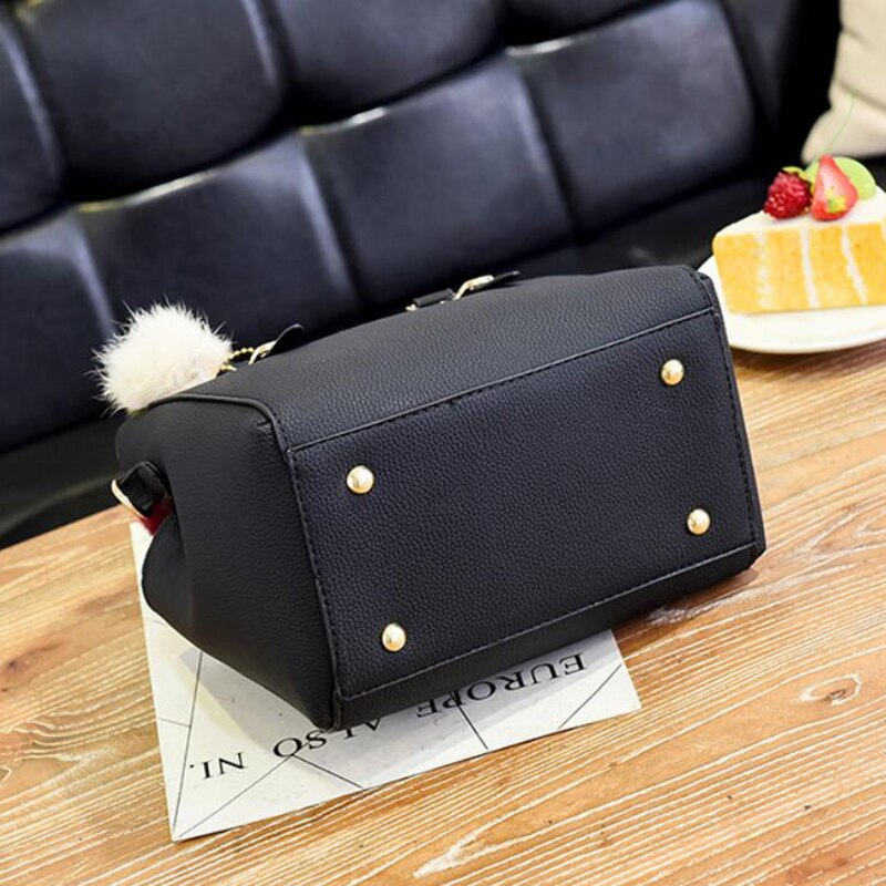 Ladies' bag | leather handbag with 3 soft plush balls