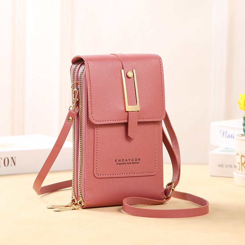 Leather smartphone clutch | ladies handbag with touchscreen window