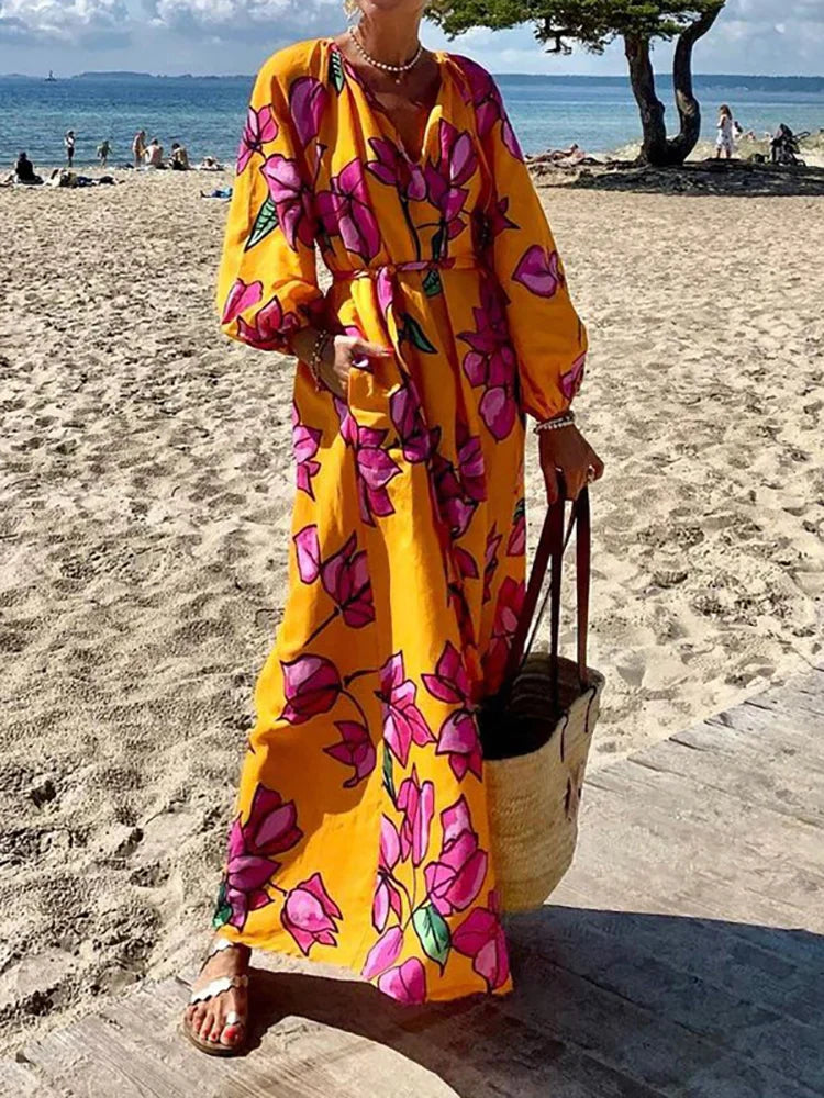 Printed long-sleeved maxi dress