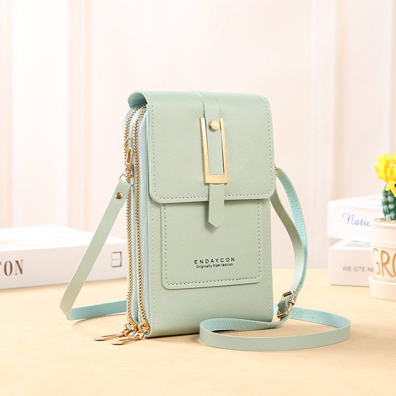 Leather smartphone clutch | ladies handbag with touchscreen window