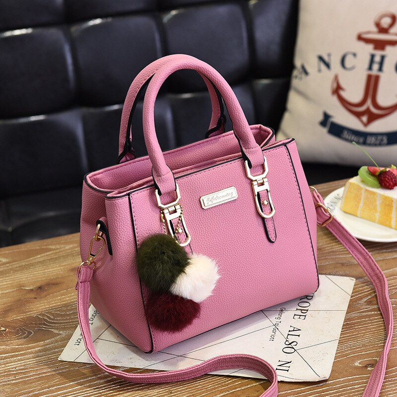 Ladies' bag | leather handbag with 3 soft plush balls