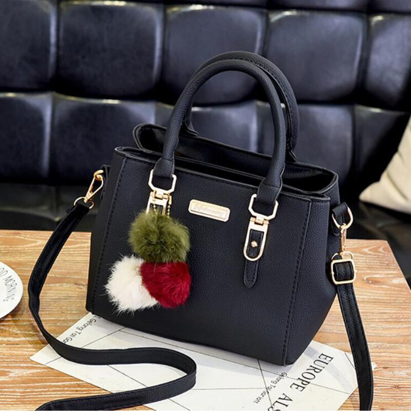 Ladies' bag | leather handbag with 3 soft plush balls