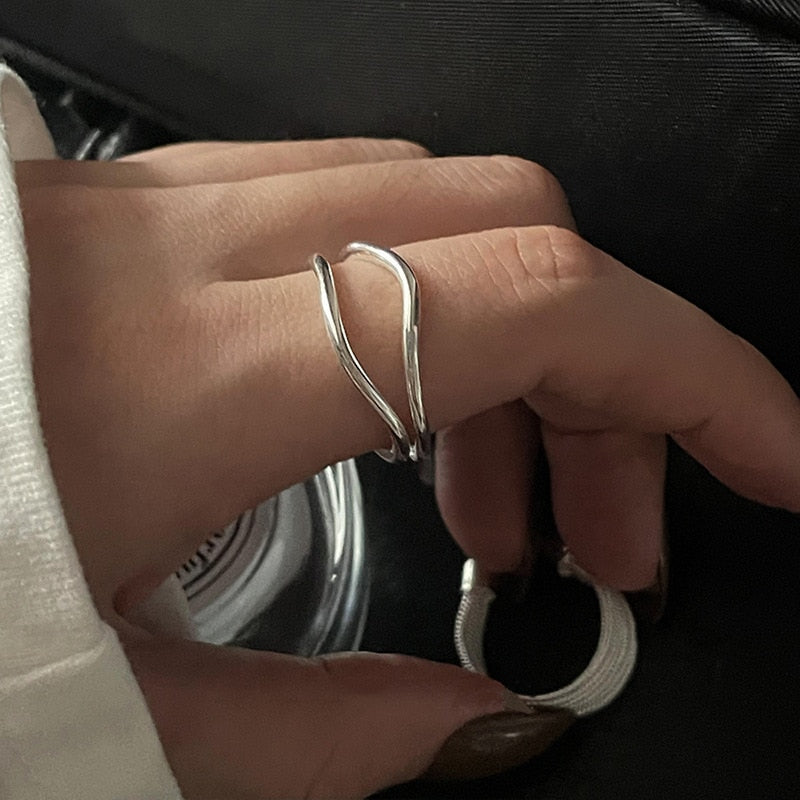Bold Curve Ring | Ladies 925 Sterling Silver Adjustable Vintage Ring for Special Occasions