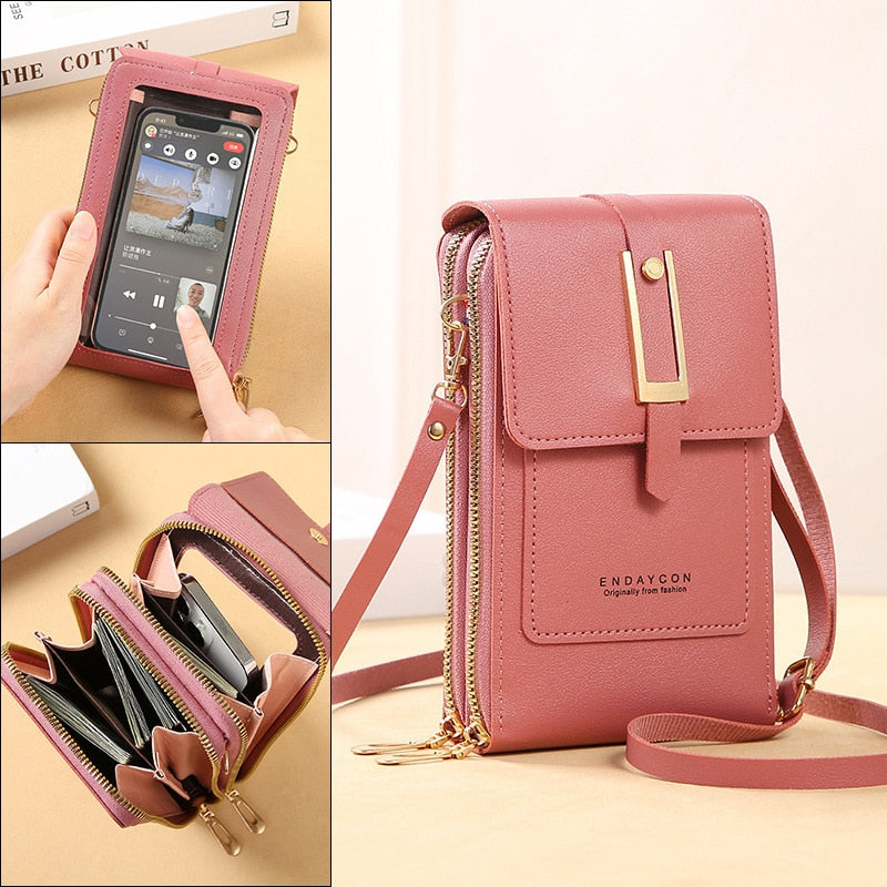Leather smartphone clutch | ladies handbag with touchscreen window