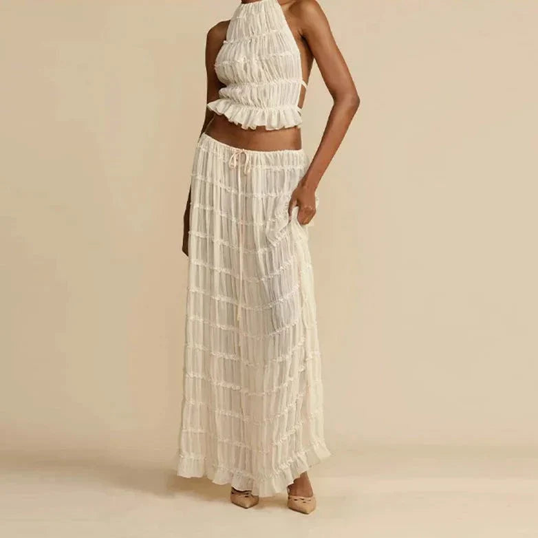 Stylish set consisting of a backless top and maxi skirts