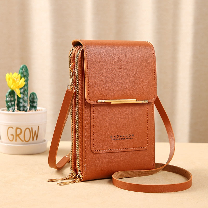 Leather smartphone clutch | ladies handbag with touchscreen window