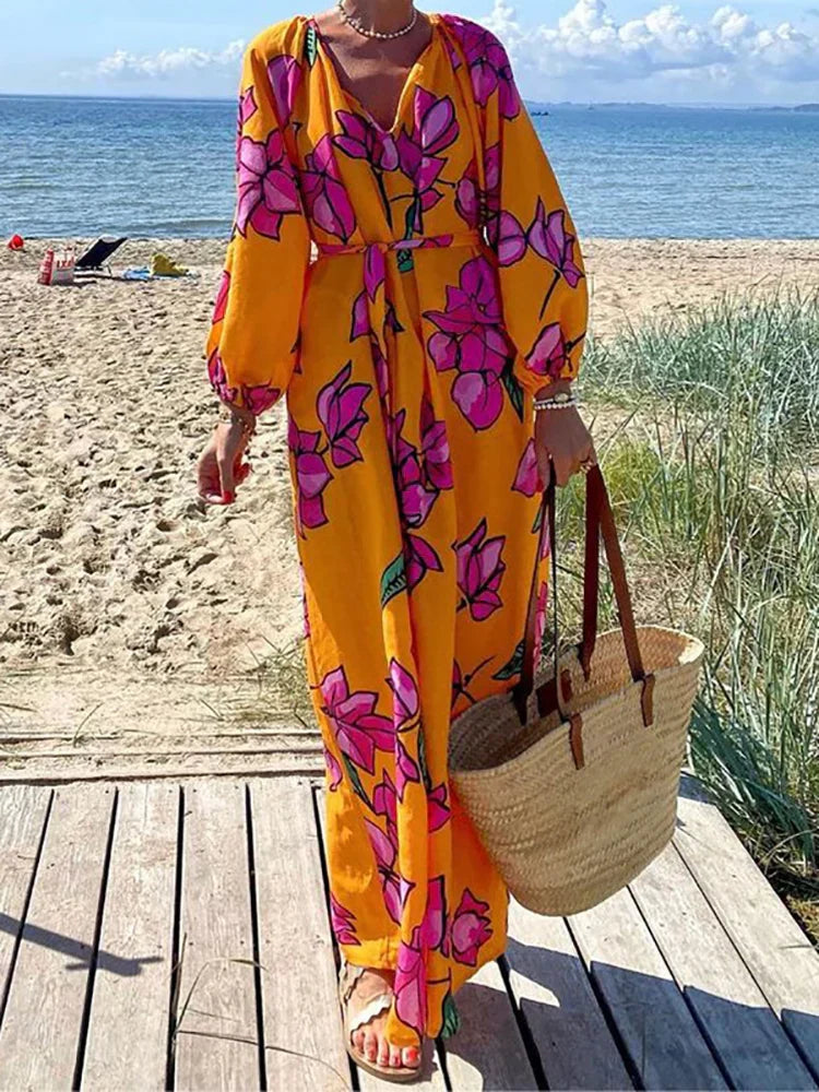 Printed long-sleeved maxi dress