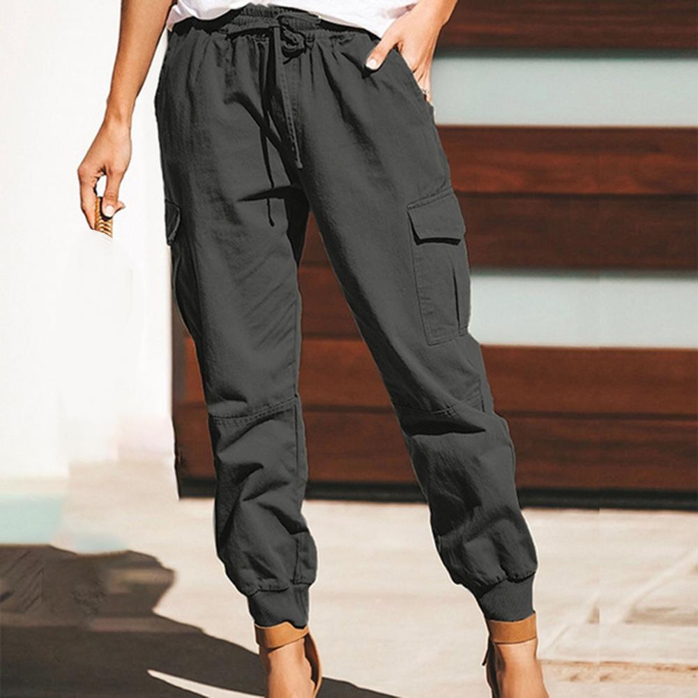 Straight cargo pants with drawstring