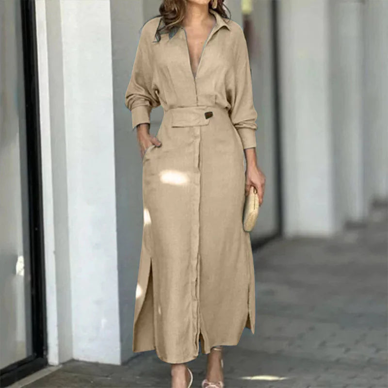 Elegant long-sleeved women's dress with side slit