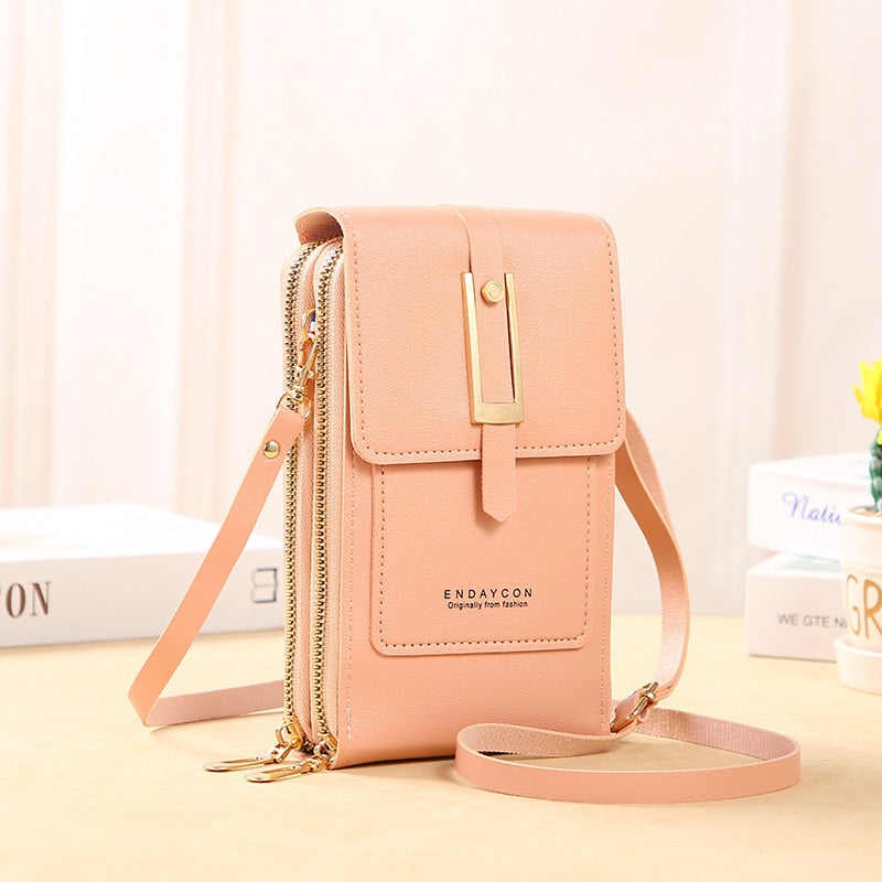 Leather smartphone clutch | ladies handbag with touchscreen window