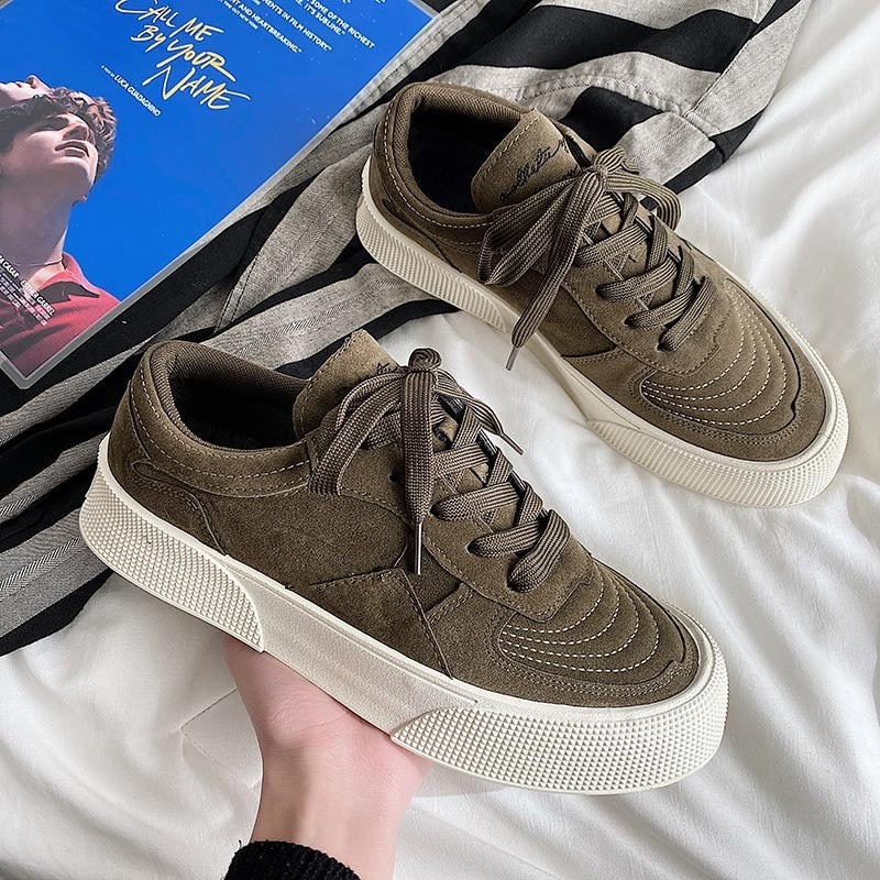 Suede lace-up sneakers with a thick sole