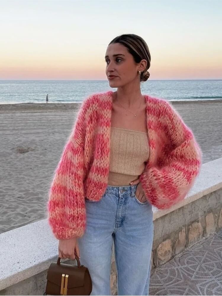 Striped open sweater