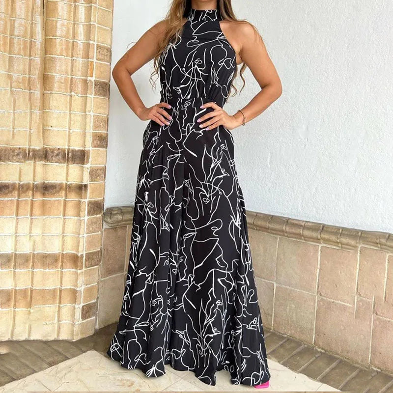 Elegant printed halterneck leotard jumpsuit
