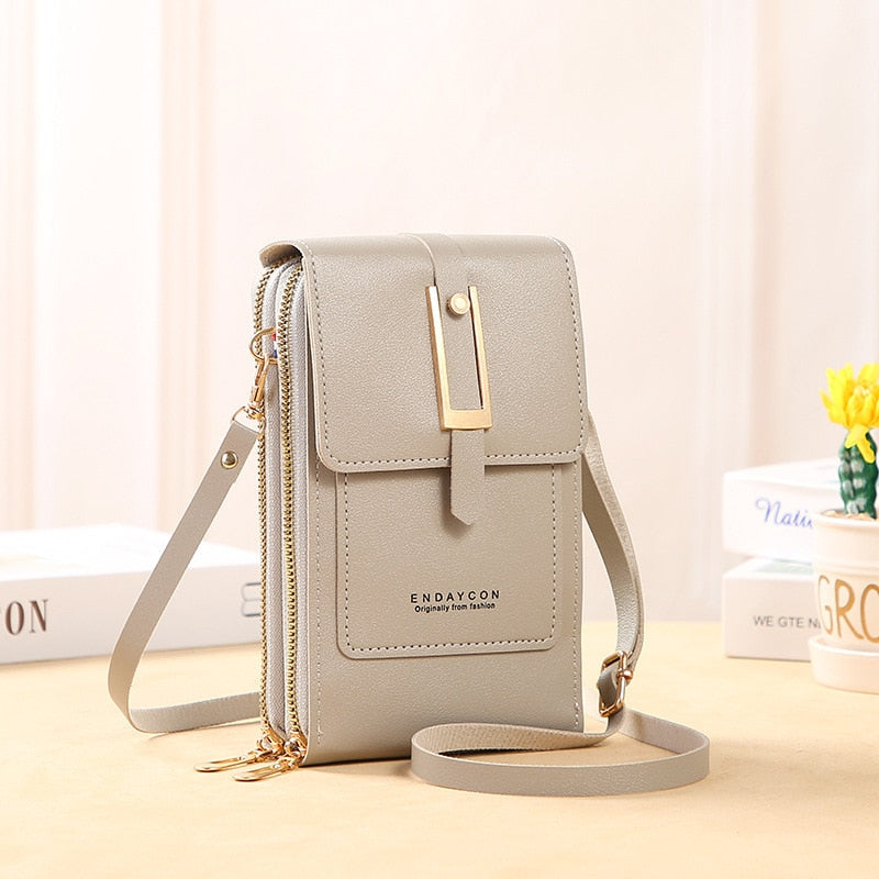 Leather smartphone clutch | ladies handbag with touchscreen window