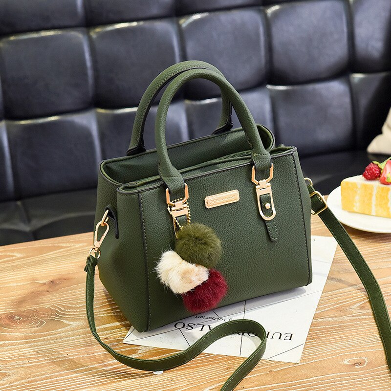 Ladies' bag | leather handbag with 3 soft plush balls