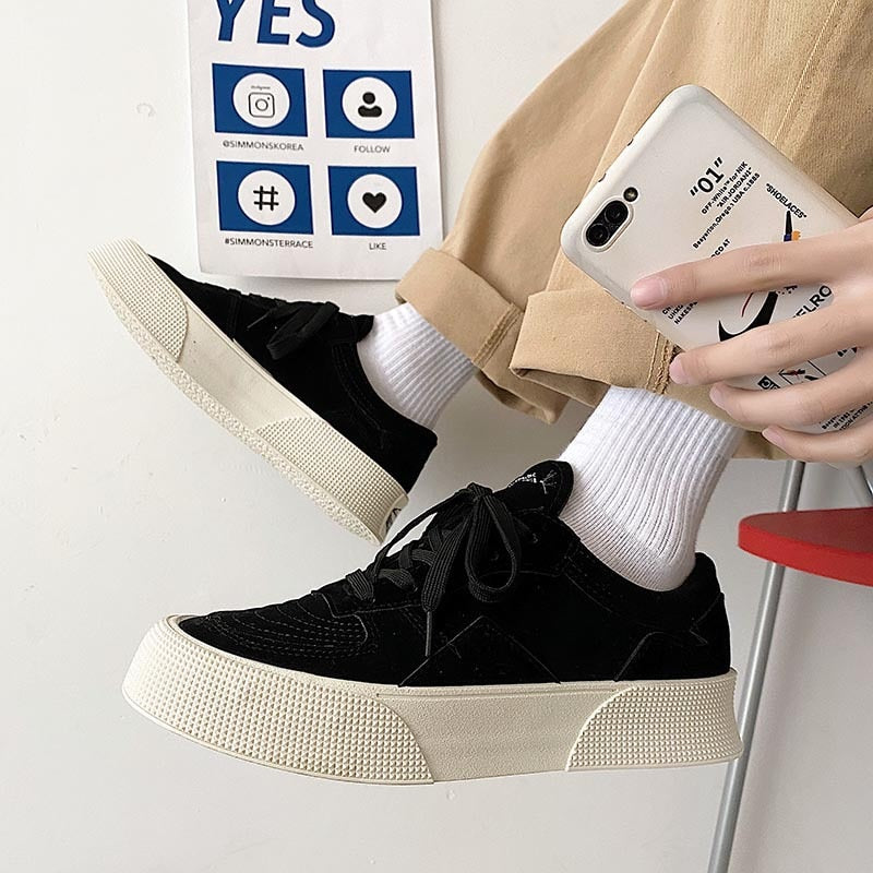 Suede lace-up sneakers with a thick sole
