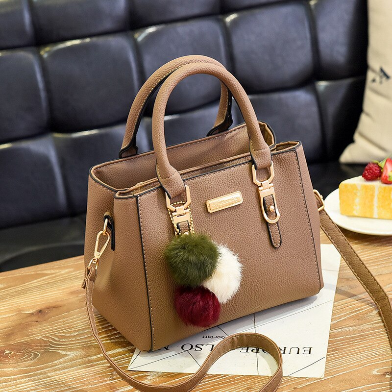 Ladies' bag | leather handbag with 3 soft plush balls