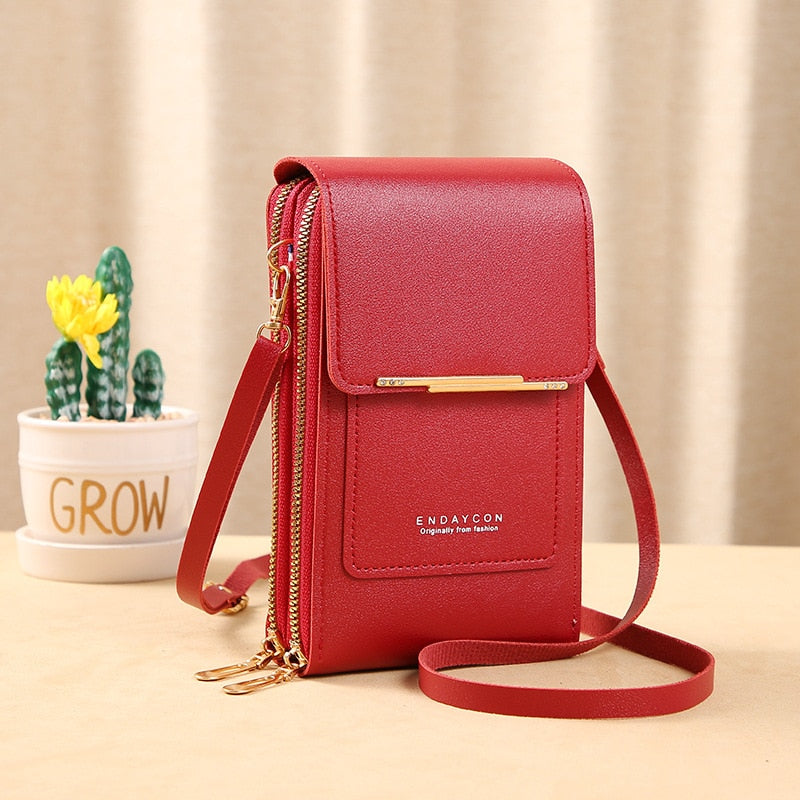 Leather smartphone clutch | ladies handbag with touchscreen window