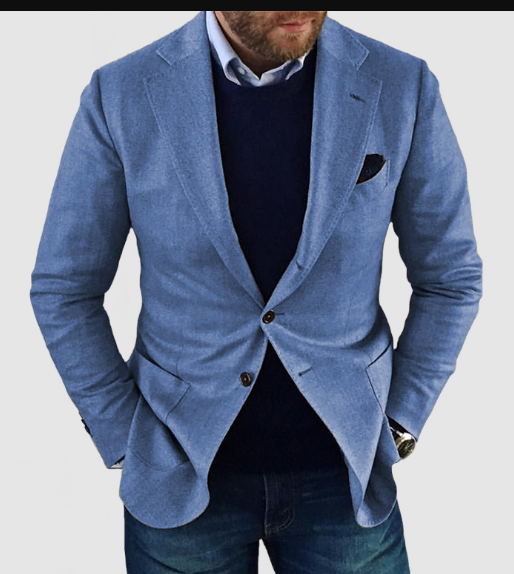 Casual men's cardigan with buttons, pockets and lapel collar, single-colored, long sleeves