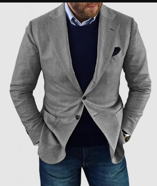 Casual men's cardigan with buttons, pockets and lapel collar, single-colored, long sleeves